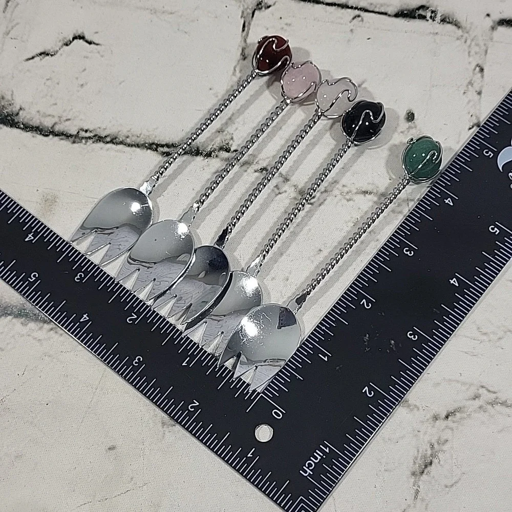 Quartz Topped Cocktail Sporks Silver-tone Wire‎ Wrapped Glossy Stones Set Of 5
